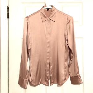 100% Silk ANN TAYLOR Satin Shirt Blouse Cuff sz 4P